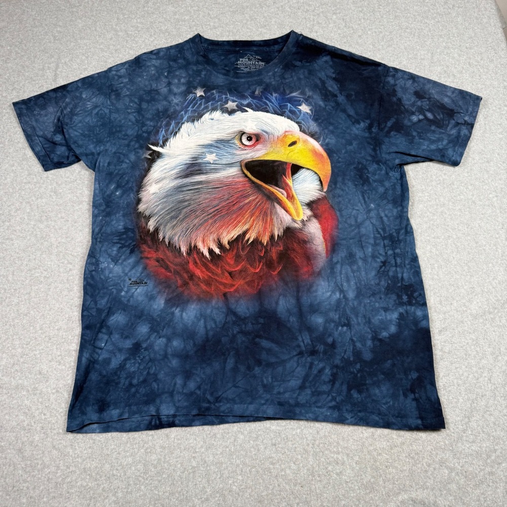 The Mountain Bald Eagle Tie Dye T-Shirt Mens 2XL Blue Patriotic Merica July 4th